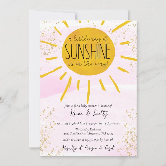 A Little Ray of Sunshine Baby Girl Shower Invitation (Front)