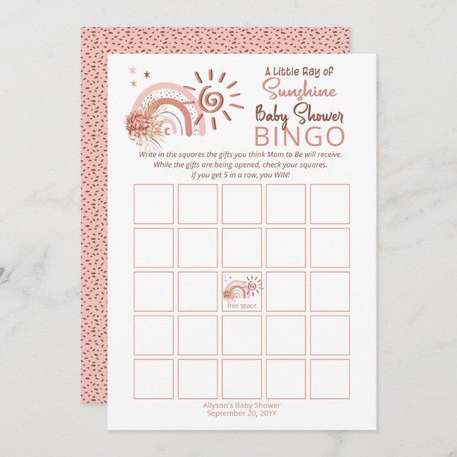 A Little Ray of Sunshine Baby Shower Bingo Game Invitation (Front/Back)
