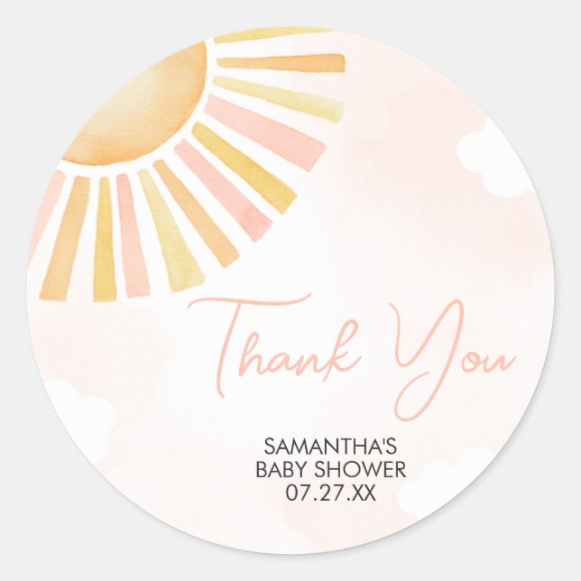 A Little Ray of Sunshine Baby Shower  Classic Round Sticker (Front)