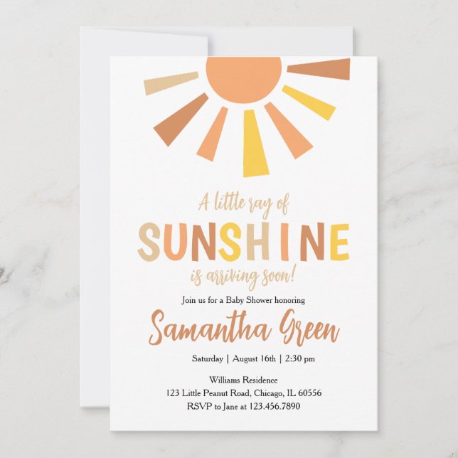 A Little Ray of Sunshine Baby Shower Invitation (Front)