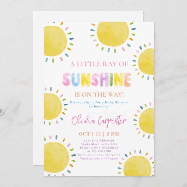 A little ray of sunshine Baby Shower Invitation (Front/Back)