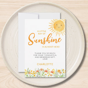 A Little Ray Of Sunshine Baby Shower Thank You Card