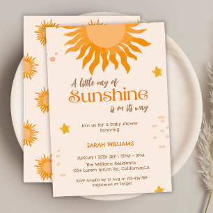  A little ray of sunshine boho baby shower Invitation