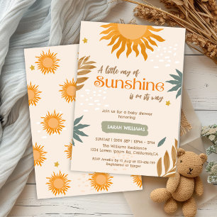  A little ray of sunshine boho baby shower Invitation