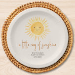 A Little Ray Of Sunshine Boho Baby Shower Paper Plate<br><div class="desc">Are you planning a baby shower?
These sun-themed baby shower paper plates feature a cute yellow smiling sun and "a little ray of sunshine" in stylish script typography on a cream background. 
Perfect for a gender-neutral,  boys' or girls' baby shower.
Easily customisable. 
Original Watercolor © Michele Davies.</div>