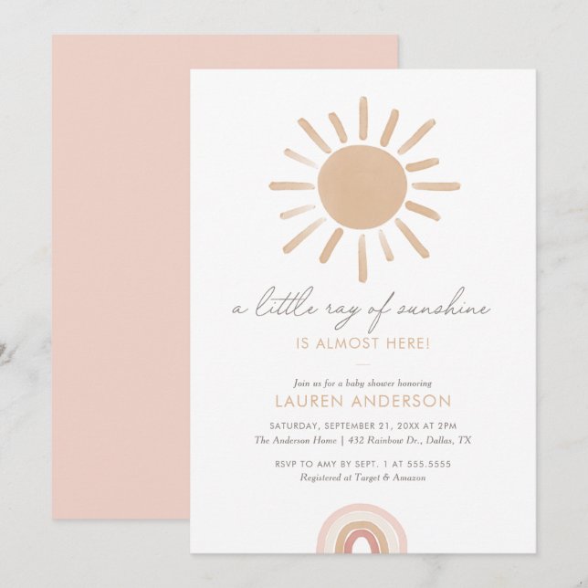 A Little Ray of Sunshine Boho Girl Baby Shower Invitation (Front/Back)