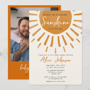 A Little Ray Of Sunshine Boho Photo Baby Shower Invitation