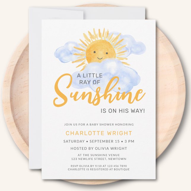 A Little Ray Of Sunshine Boy's Baby Shower Invitation (Creator Uploaded)