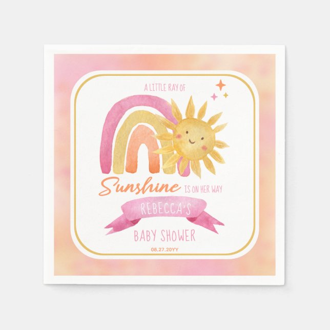 A Little Ray of Sunshine Girl Baby Shower Napkin (Front)
