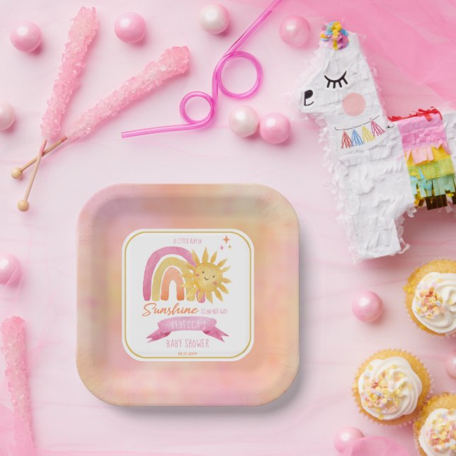A Little Ray of Sunshine Girl Baby Shower Paper Pl Plate (Party)