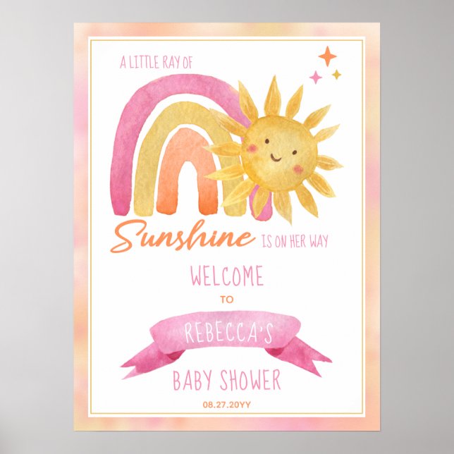 A Little Ray of Sunshine Girl Baby Shower Poster (Front)