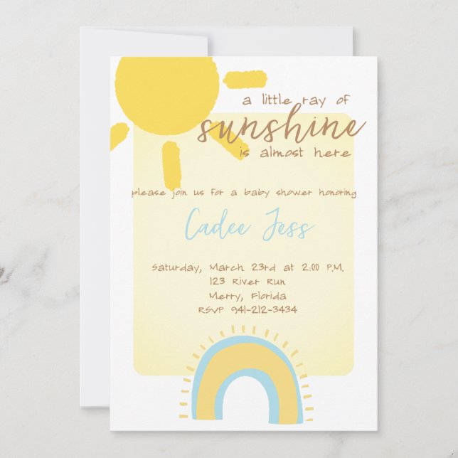 A Little ray of Sunshine is Almost Here baby  Invitation (Front)