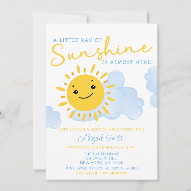A LITTLE RAY OF SUNSHINE IS ALMOST HERE INVITATION (Front)