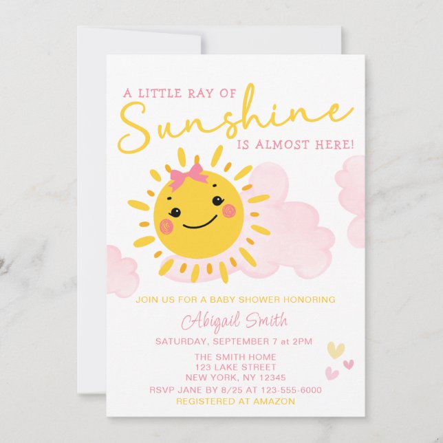 A LITTLE RAY OF SUNSHINE IS ALMOST HERE INVITATION (Front)