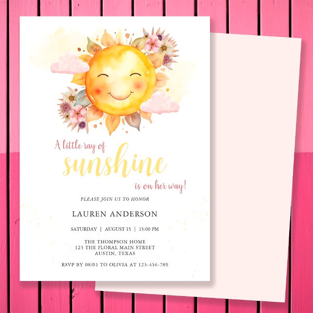 A Little Ray Of Sunshine Is On Her Way Boho Girl Invitation (Creator Uploaded)