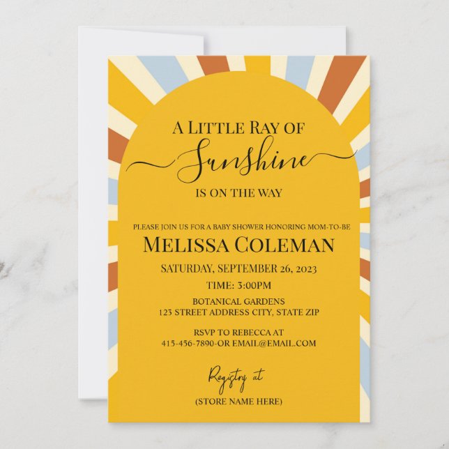 A Little Ray Of Sunshine Is on the Way Invitation (Front)