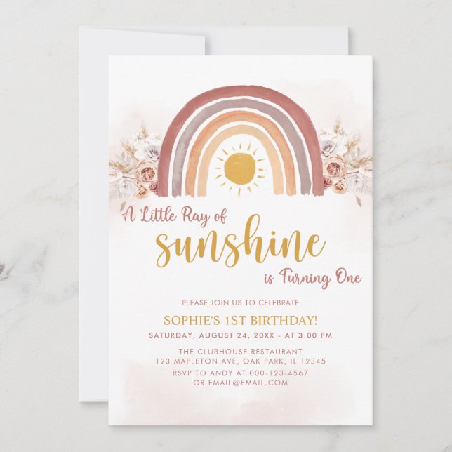 A little ray of sunshine is Turning One Invitation (Front)
