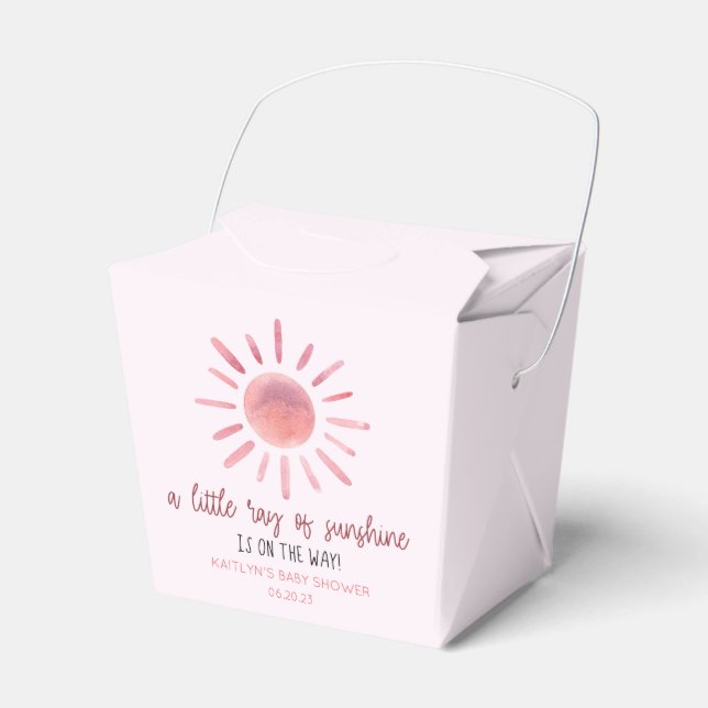 A Little Ray Of Sunshine Pink Sun Baby Shower Favour Box (Front Side)