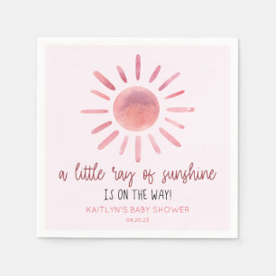 A Little Ray Of Sunshine Pink Sun Baby Shower Napkin