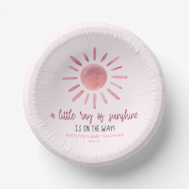 A Little Ray Of Sunshine Pink Sun Baby Shower Paper Plate (Front)