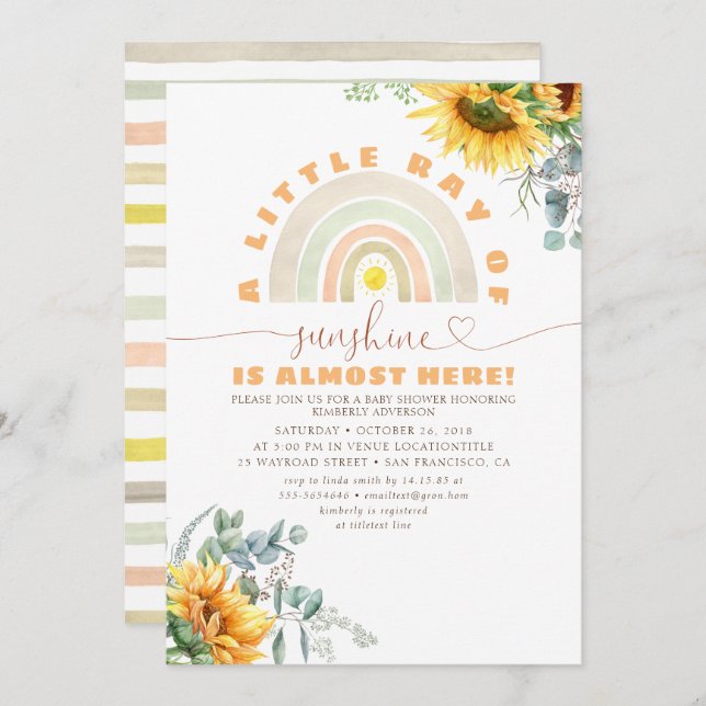 A Little Ray of Sunshine Rainbow Fall Baby Shower Invitation (Front/Back)