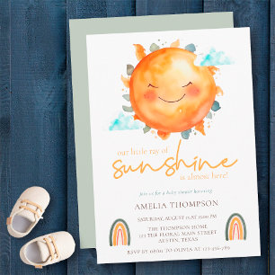 A Little Ray Of Sunshine Rainbows Boho Baby Shower Invitation