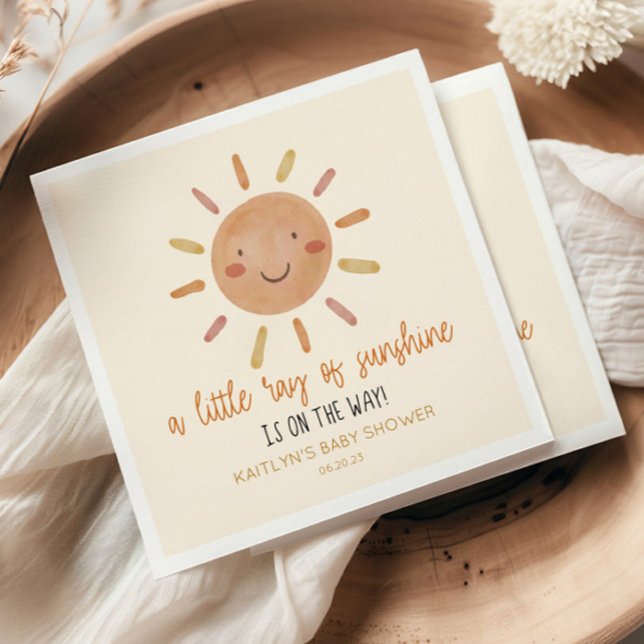 A Little Ray Of Sunshine Yellow Sun Baby Shower Napkin (Creator Uploaded)