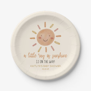 A Little Ray Of Sunshine Yellow Sun Baby Shower Paper Plate