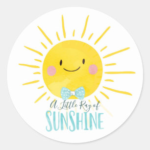 A Little Ray Sunshine Blue Bow Tie Topper Favour Classic Round Sticker