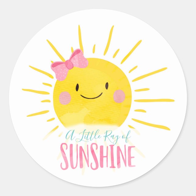 A Little Ray Sunshine Pink Bow Sun Topper Favour Classic Round Sticker (Front)