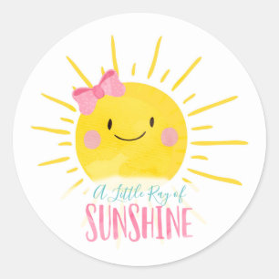 A Little Ray Sunshine Pink Bow Sun Topper Favour Classic Round Sticker