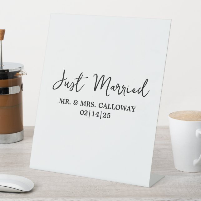 A Little Retro Just Married Banner Pedestal Sign (In SItu)