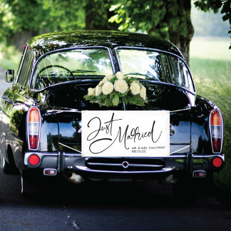 A Little Retro Just Married Car Banner