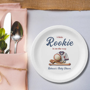 A Little Rookie on the Way - Baseball Baby Shower Paper Plate