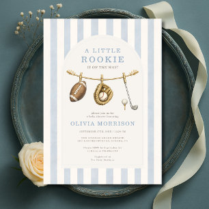 A Little Rookie Sports Clothesline Baby Shower Invitation