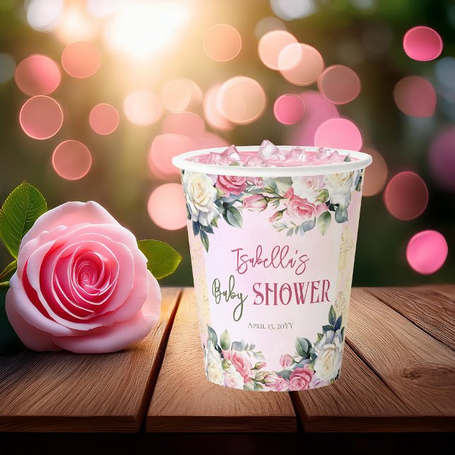 A Little Rose Floral Girl Baby Shower  Paper Cups (Pink Rose Floral Bouquets Girl Baby Shower Paper Cup -- A Little Rose Collection)