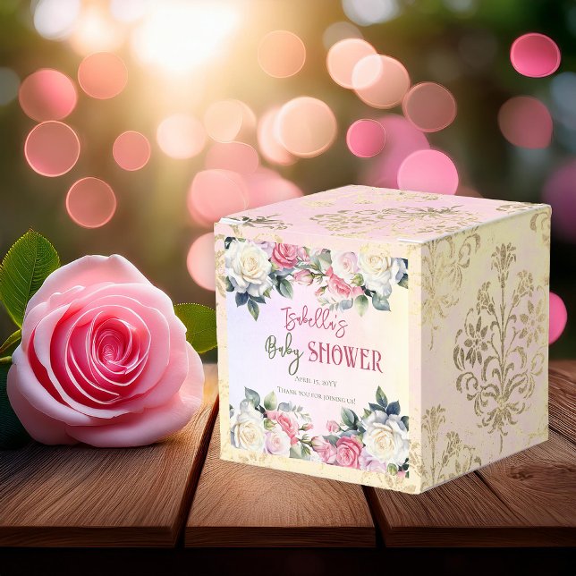 A Little Rose Floral Girl Baby Shower Thank You Favour Box (Pink Rose Floral Bouquets Girl Baby Shower Favor Box -- A Little Rose Collection)