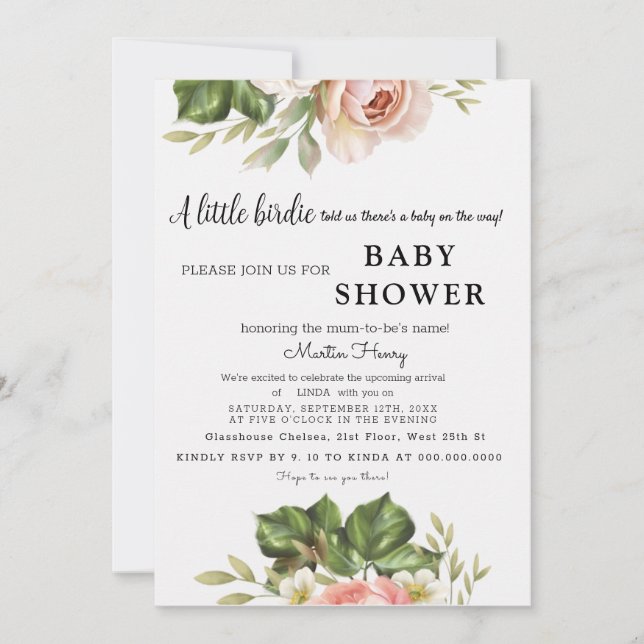 A Little Rose is on the Way! Baby Shower Invite (Front)