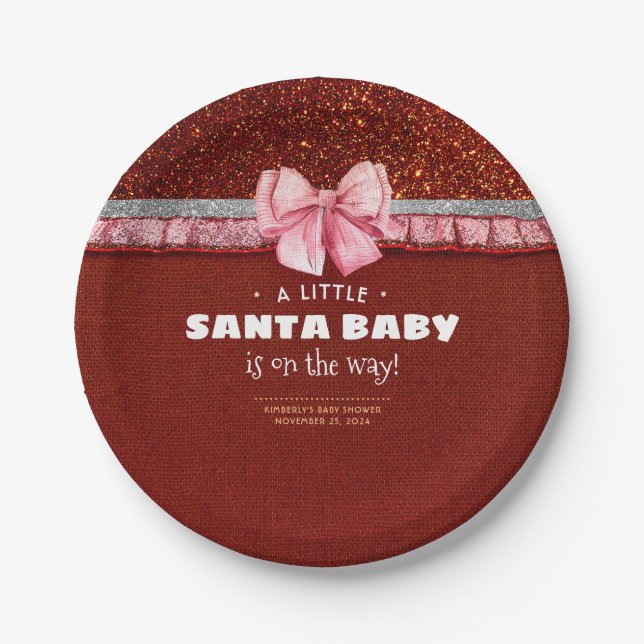 A Little Santa Baby is on the Way Baby Shower Paper Plate (Front)