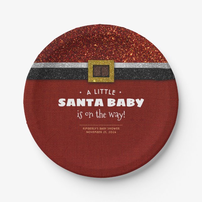 A Little Santa Baby is on the Way Baby Shower Paper Plate (Front)