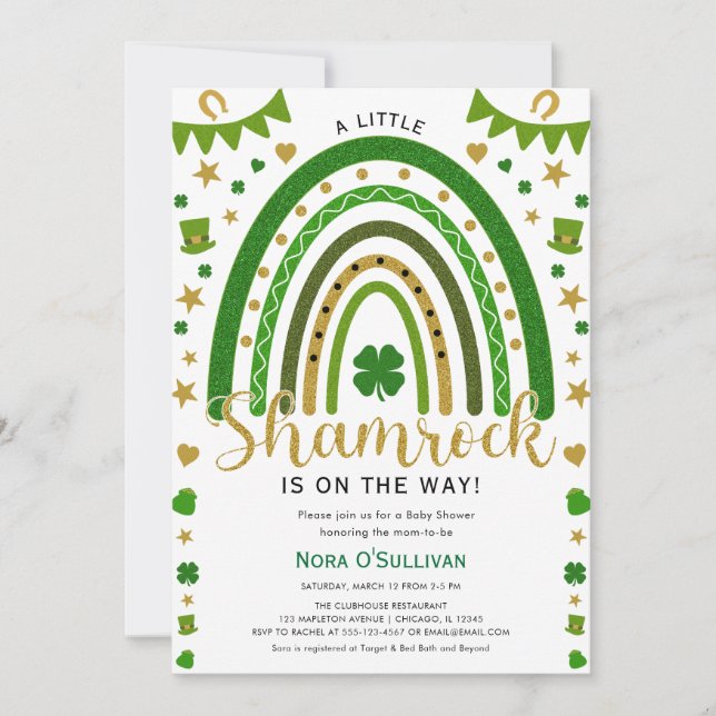 A Little Shamrock Rainbow St Patrick's Baby Shower Invitation (Front)