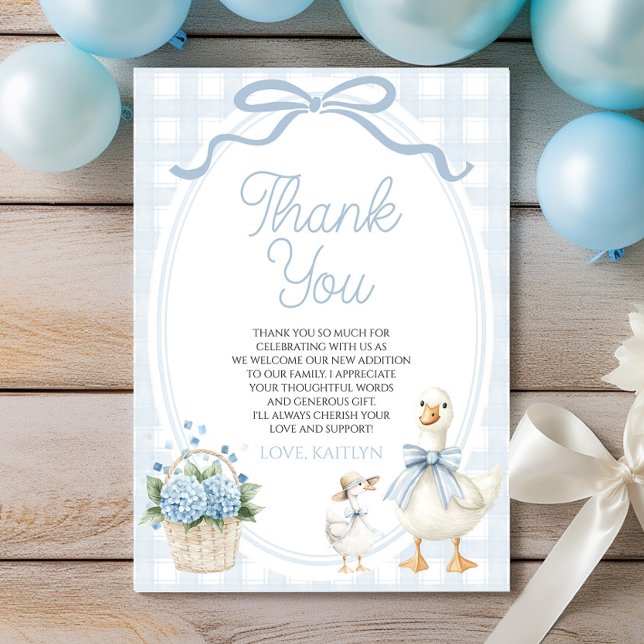 A Little Silly Goose Blue Bow Floral Baby Shower Thank You Card (Creator Uploaded)