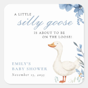 A Little Silly Goose Boy Baby Shower Square Sticker