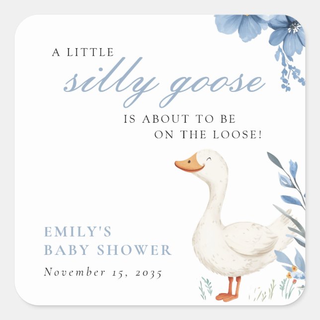 A Little Silly Goose Boy Baby Shower Square Sticker (Front)