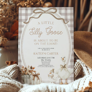 A Little Silly Goose Fall Brown Bow Baby Shower Invitation