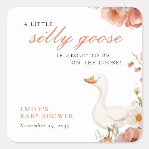 A Little Silly Goose Girl Baby Shower Square Sticker
