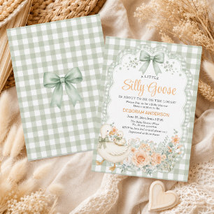 A Little Silly Goose Green Cottagecore Baby Shower Invitation