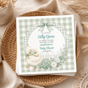 A Little Silly Goose Green Cottagecore Baby Shower Napkin