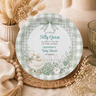 A Little Silly Goose Green Cottagecore Baby Shower Paper Plate