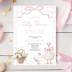 A Little Silly Goose Pink Bow Floral Baby Shower Invitation